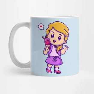 Cute Girl Holding Ice Cream Cartoon Mug